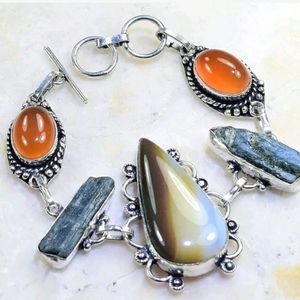 Agate, Kyanite, & Carnelian 925SS Bracelet